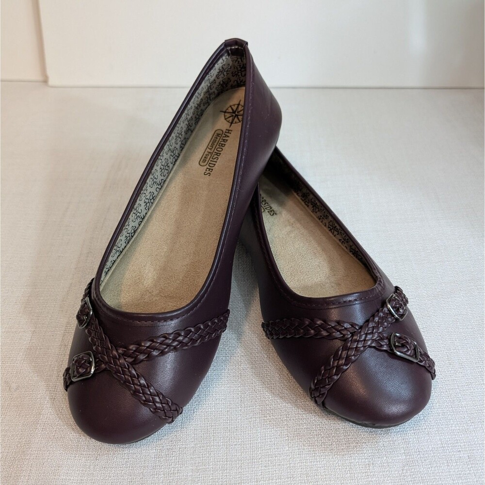 Harborsides Memory Foam Women's Slip On Flats Shoes Size 9 Faux Leather Burgundy
